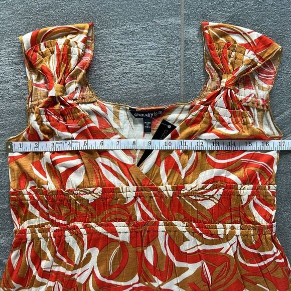 NWT Chaudry by RAGA Sleeveless A-line Midi Tank Sundress Tan Orange Cream Small - Picture 7 of 13